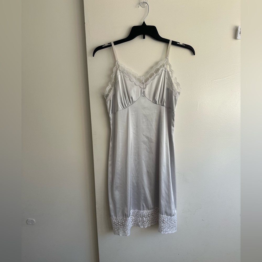 Silky White Lace-Trim Slip Chemise with Adjustable Straps